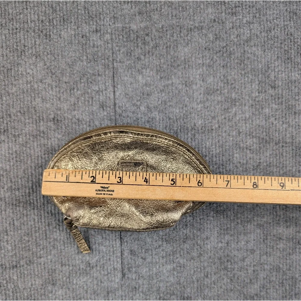 Fossil Leather Coin Pouch Purse Zip Closure Lined Metallic Bronze Makeup Travel
